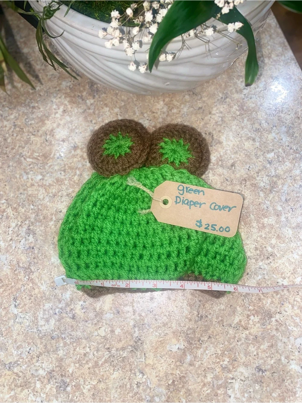 Handmade Green Crochet Baby Diaper Cover & Hat Set